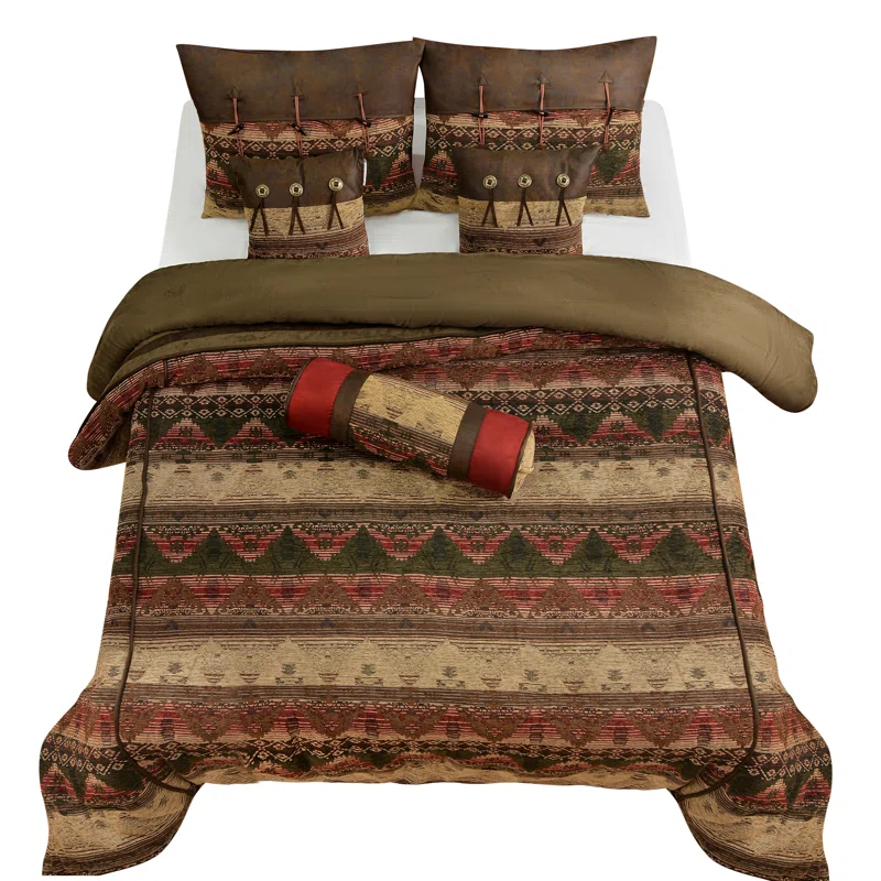 Paseo Road by HiEnd Accents Sierra Brown/Red/Tan Aztec Print Western Rustic Comforter Set