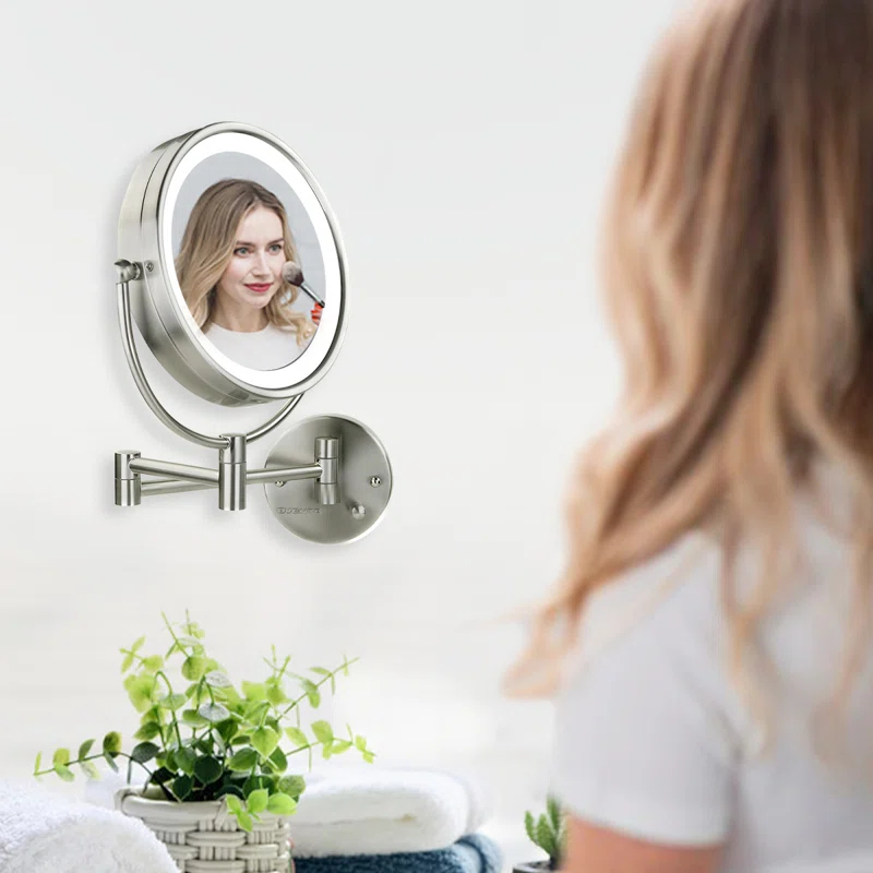 Ovente Wall Mounted Vanity Makeup Mirror 8.5 Inch with 7X Magnification and Natural LED Lights, Double-Sided with Hardwired Electrical Connection