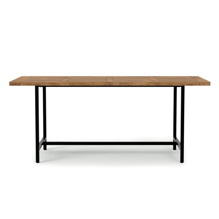 Simpli Home Campbell 72"W Mango Wood Industrial Dining Table, Powder-Coated Metal Base, Rectangle