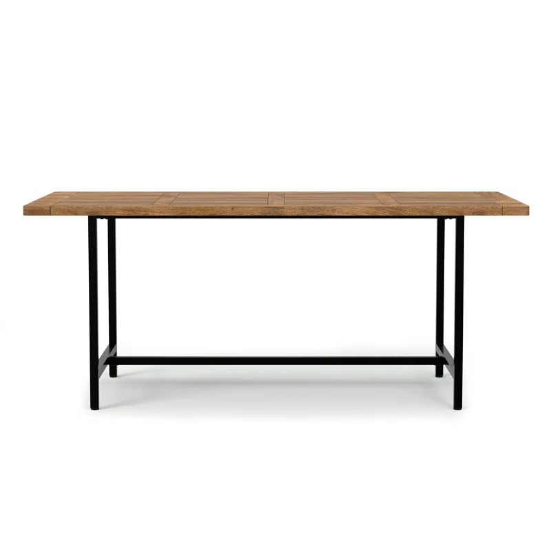 Simpli Home Campbell 72"W Mango Wood Industrial Dining Table, Powder-Coated Metal Base, Rectangle