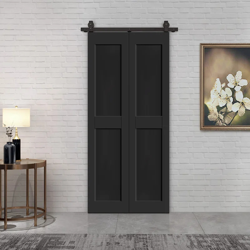 Calhome 2 PANEL Shaker Composite Bi-Fold Door with Sliding Barn Door Hardware KitColor