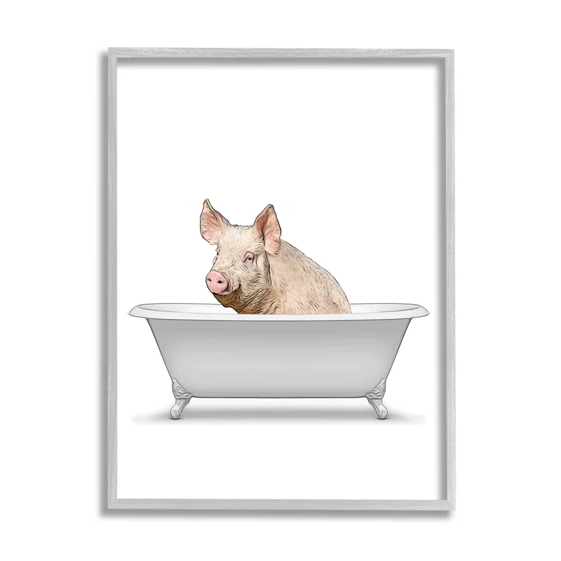 Stupell Industries " Farm Pig Bath Tub Bathroom " by Annalisa Latella