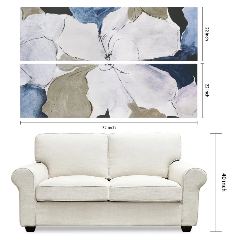 "Floral Serenity I & II", Flower Abstract Artwork on Silver Shagreen Wrapped Canvas Wall Art Set