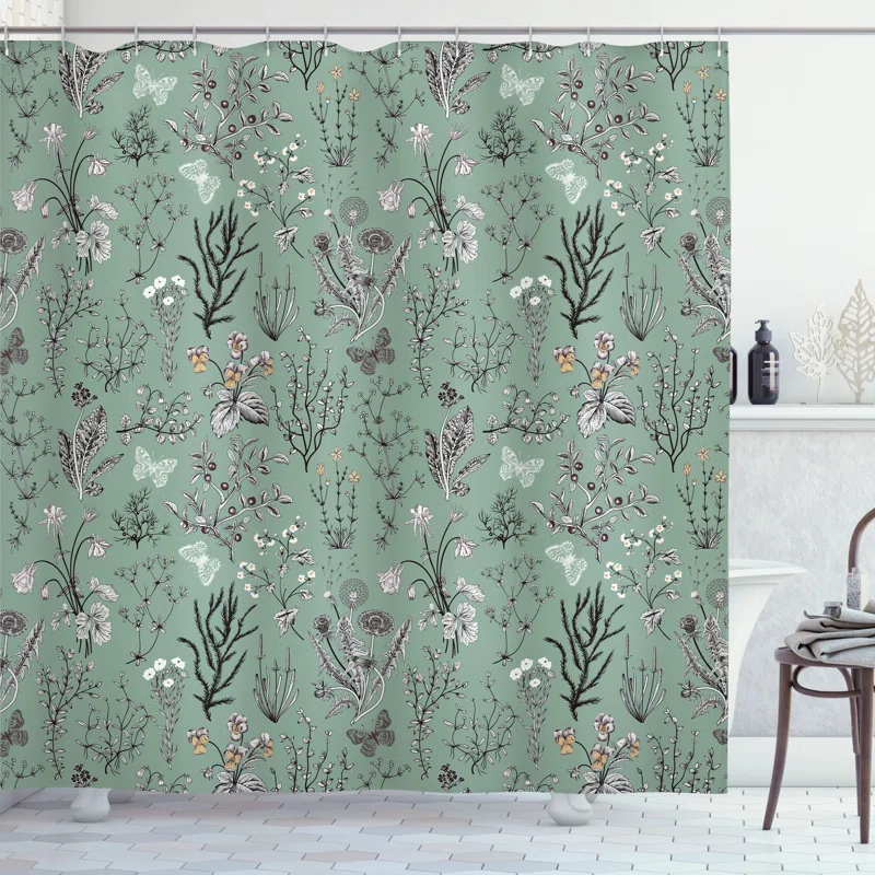 Ambesonne Floral Shower Curtain with Hooks Included
