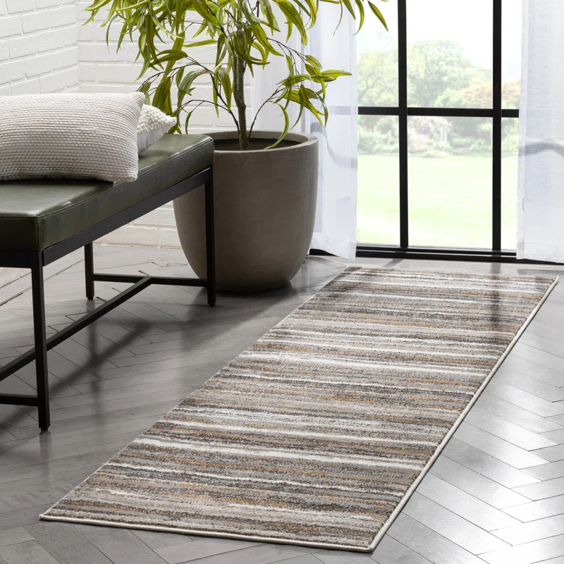 Wade Logan® Chimene Makai Modern Abstract Striped Gray Rug