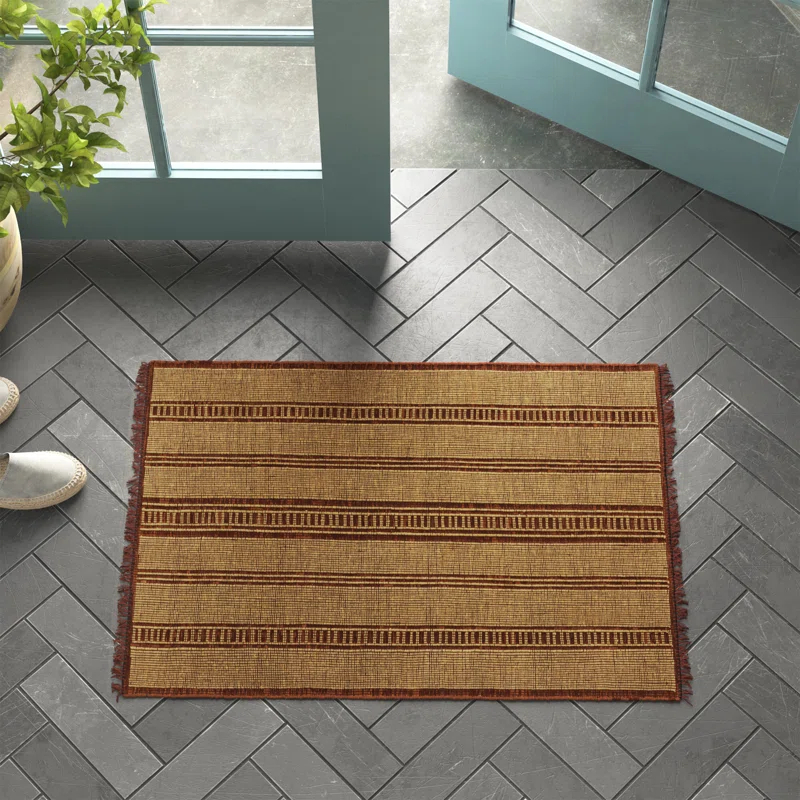 Birch Lane™ Rectangle Beckey Striped Handmade Flatweave Area Rug in Brown/Camel