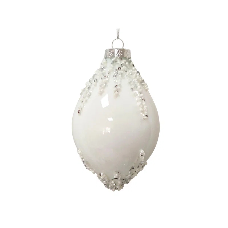 Northlight Seasonal 5" White Beaded and Silver Sequins Christmas Glass Finial Ornament