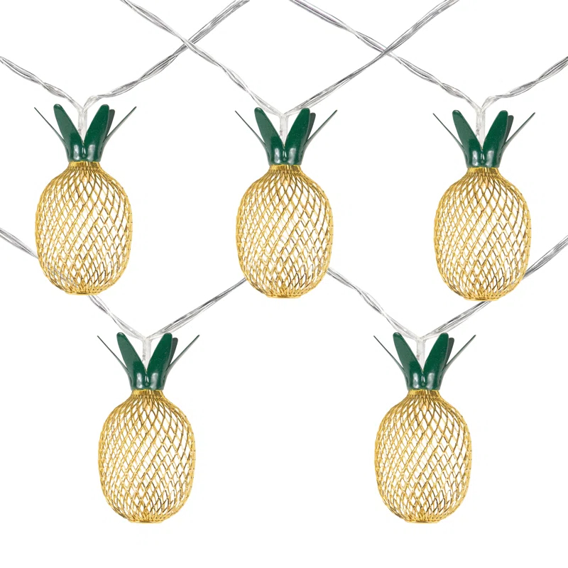 Northlight Seasonal 10 B/O LED Warm White Gold Pineapple Mini Lights - 3' Clear Wire
