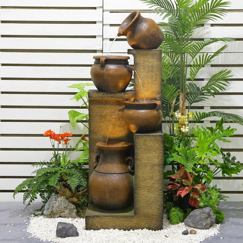 Dakota Fields 53 Inches 4 Tiered Floor Standing Outdoor Water Fountains and Waterfalls for Garden