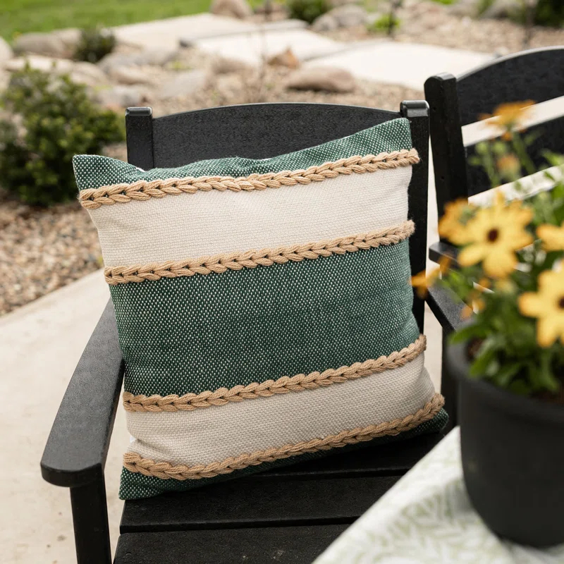 Foreside Home & Garden Foreside Home & Garden 20x20 Outdoor Indoor Wide Stripe Filled Throw Pillow Green Polyester
