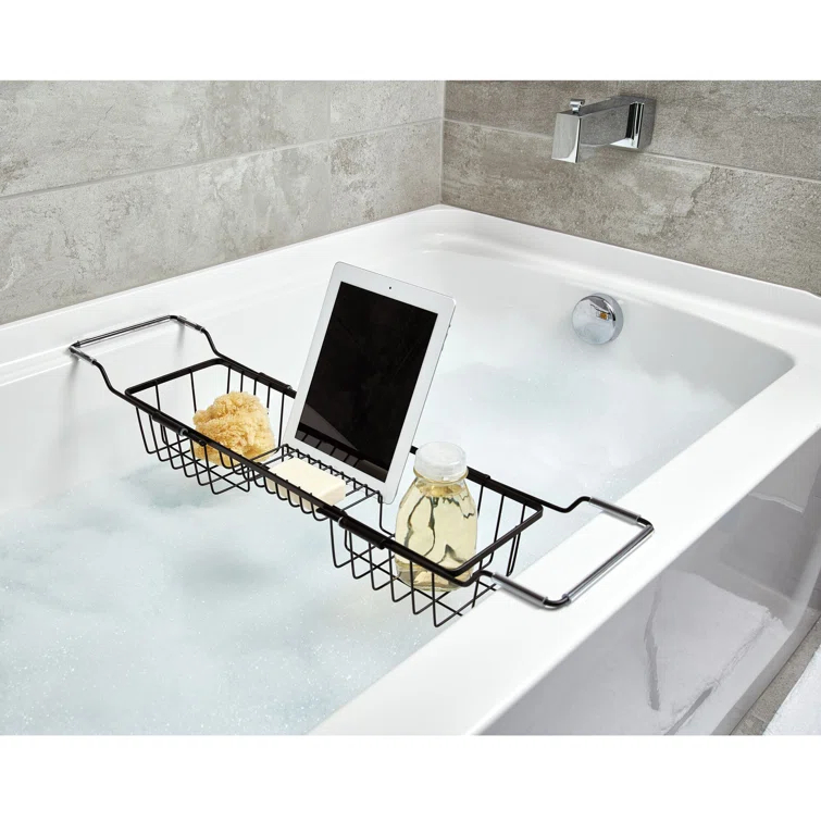 iDesign iDesign Everett Metal Adjustable Over the Tub Caddy 22.55" x 6.7" x 4.41", Matte Black