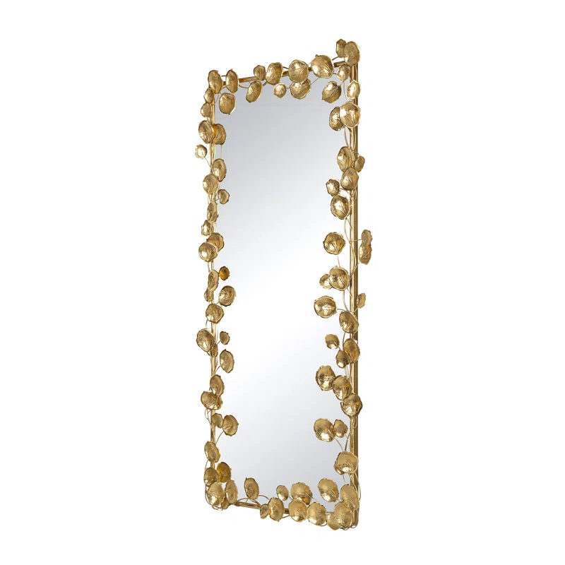 Rosdorf Park 61" X 31" Full Length Mirror With Golden Leaf Accents, Floor Miiror For Living Room Bedroom
