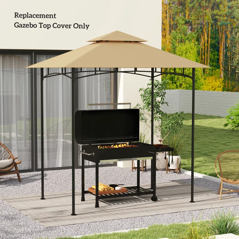 Outsunny Grill Gazebo Canopy Replacement Roof, UPF50+ Protected, 5' X 8' Outdoor BBQ Canopy Replacement Cover, Double Tiered Grill Canopy Replacement Cover, TOP COVER ONLY, Beige