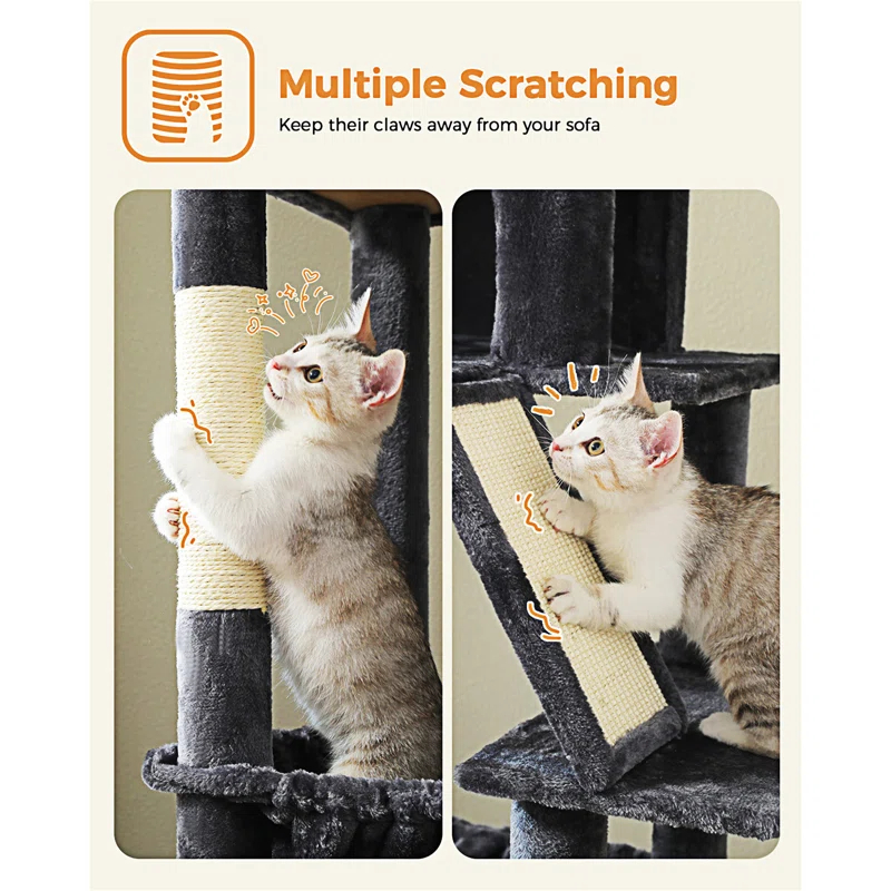 Cat Tree For Large Cats, 71" Tall Cat Tower, Large Cat Tree For Indoor Cats, Multi-Level Cat House Furniture With 2 Big Condo Pad Bed, Cozy Hammock And Sisal Scratching Posts