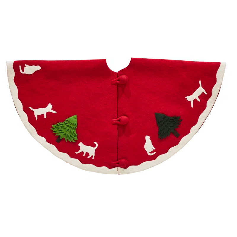 Arcadia Home Cats & Green Trees Hand-Felted Christmas Tree Skirt - 60"