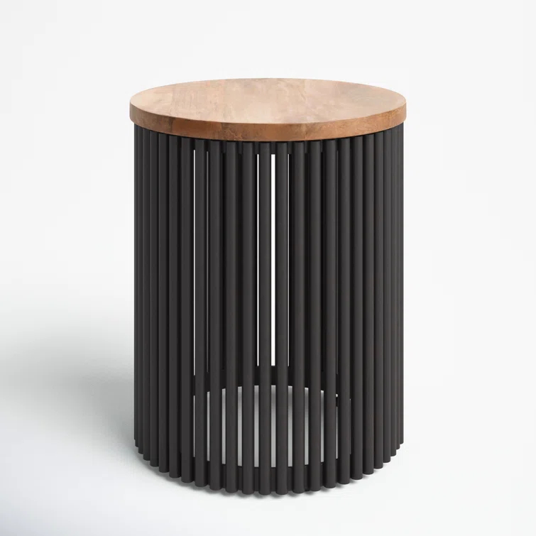 Lora Solid Wood Drum End Table