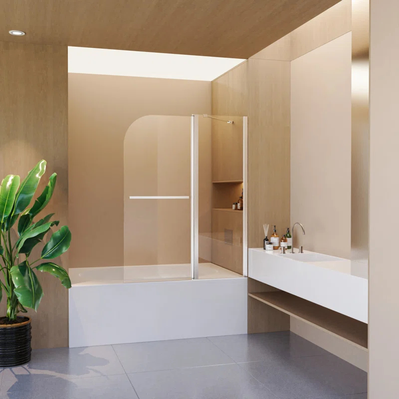 43"W x 58"H Frameless Folding Pivot Bathtub Door with 6mm Thick Clear Tempered Glass Door