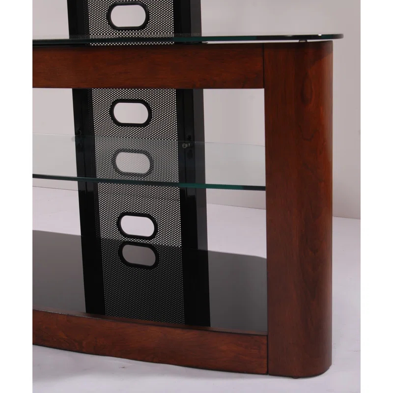 Orren Ellis Tol Curved Wood TV Stand Mount, 3 Open Shelves for Up to 85" TVs