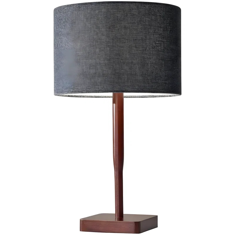 Hokku Designs Adesso Ellis Modern Table Lamp With Walnut Rubber Wood Base | Smart Outlet Compatible | 60W Incandescent Or 13W CFL Bulb Ready | Rotary Switch Design