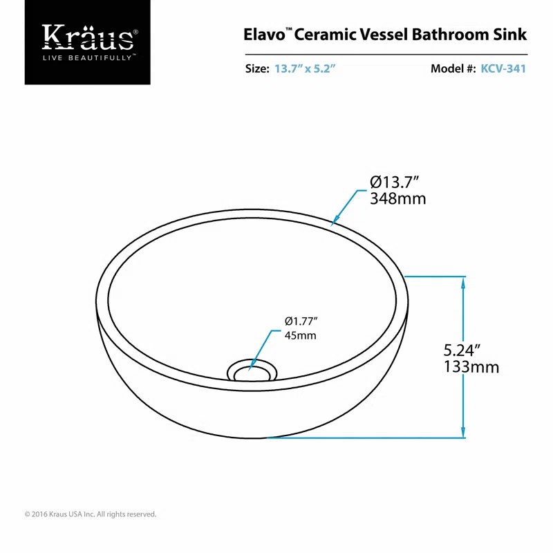 Kraus KCV-341-BN KRAUS Elavo™ Thin Ceramics Vessel Bathroom Sink
