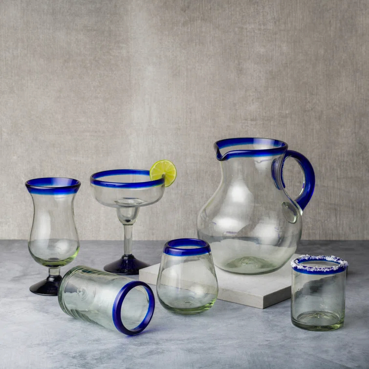 Ten Strawberry Street Rim Pitcher Handblown Mexican Glass