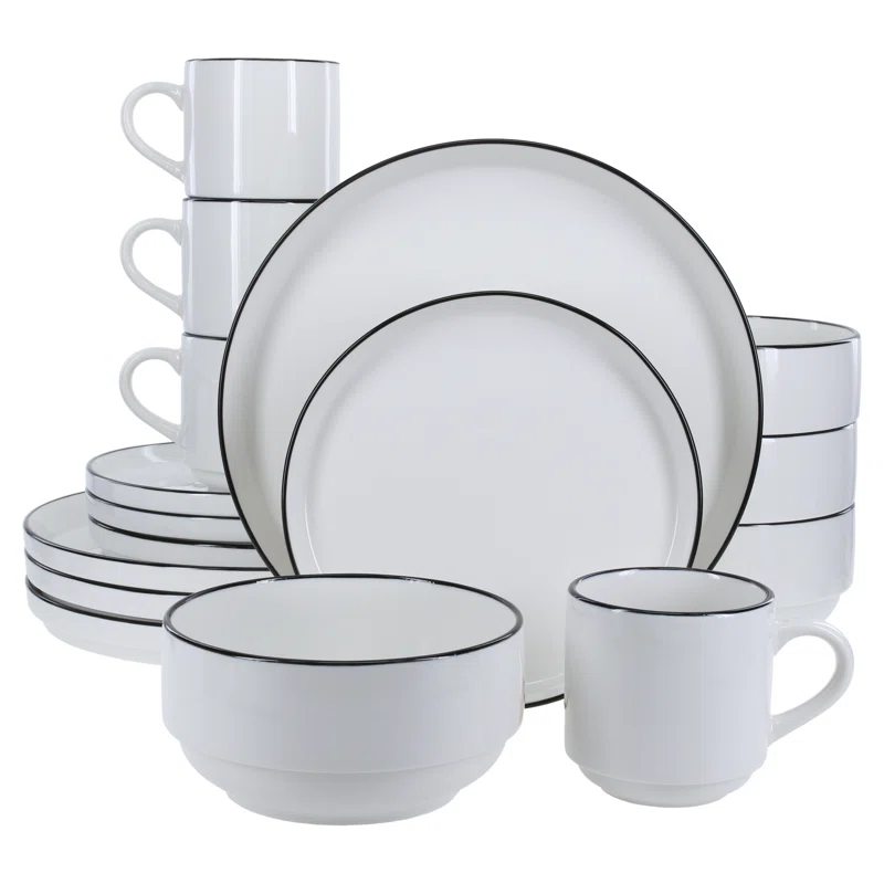 BIA Cordon Bleu BIA Cordon Bleu 16-Piece, Stackable Black Rim Dinnerware Set