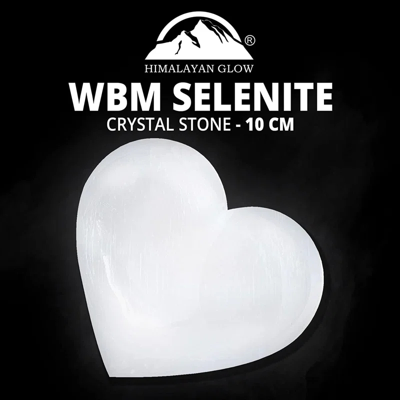 Himalayan Glow Selenite Crystal Heart Stone, Healing & Calming Selenita Spar Love 10 cm, White