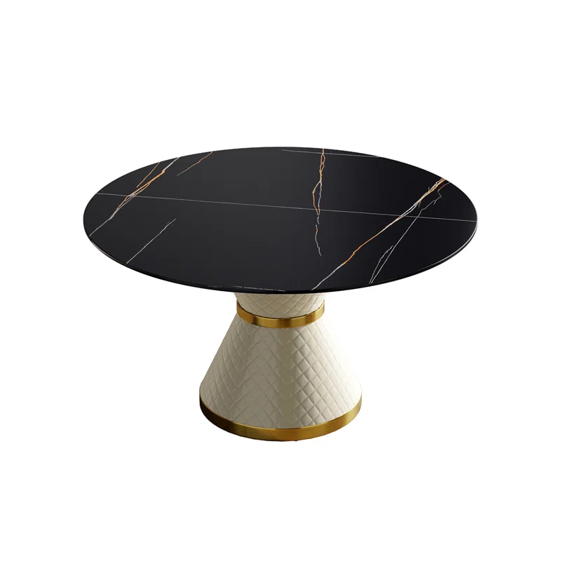 Rafeddin 53.15"Modern artificial st1 round carbon steel base dining tablecan accommodate 6 people