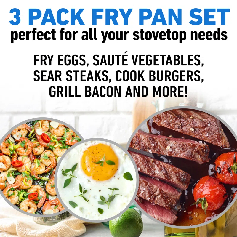 Granitestone 3 Piece Nonstick Frying Pan Set, 8”, 10” & 12” Nonstick Mineral And Diamond Triple Coated Frying Pans, Nonstick Skillet Set, Omelet Pan, Pfoa Free, Dishwasher Safe, Cool Touch Handle