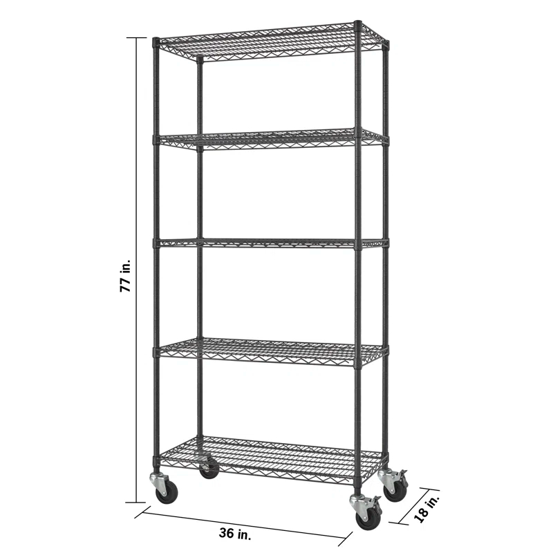 Trinity TRINITY PRO Black 5-Tier NSF Steel Wire Garage Storage Shelving Unit w/ Wheels