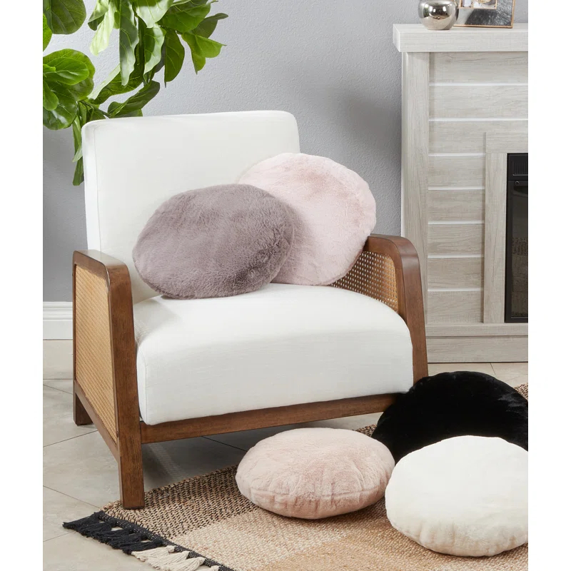 Saro Faux Rabbit Fur Collection Reversible Throw Pillow