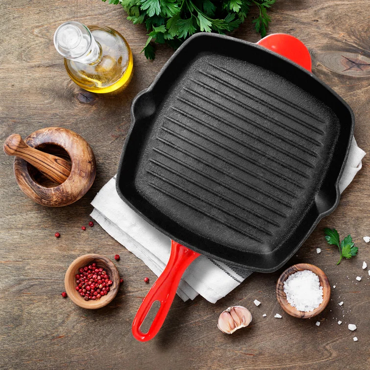 NutriChef 11.46'' Non-Stick Enameled Cast Iron Grill Pan / Griddle Set