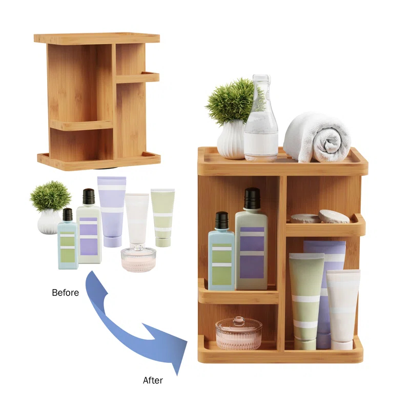 Lavish Home Makeup Organizer - Rotating Eco-Friendly Compact Modern Bamboo Skincare Cosmetic and Vanity Carousel for Bedroom, Bathroom, and Dorm by Lavish Home