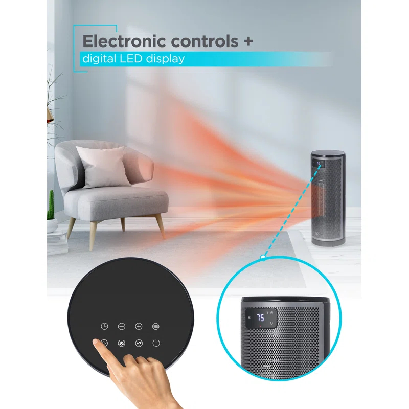 BLACK+DECKER BLACK+DECKER Ceramic Oscillating Tower Heater with Remote Control, Space Heater with Digital LED Display, Black
