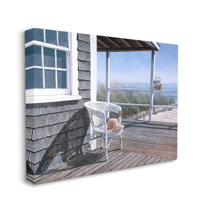 Stupell Industries " Coastal Cottage Porch Chair Seaside Boardwalk Scenery " by Tom Mielko