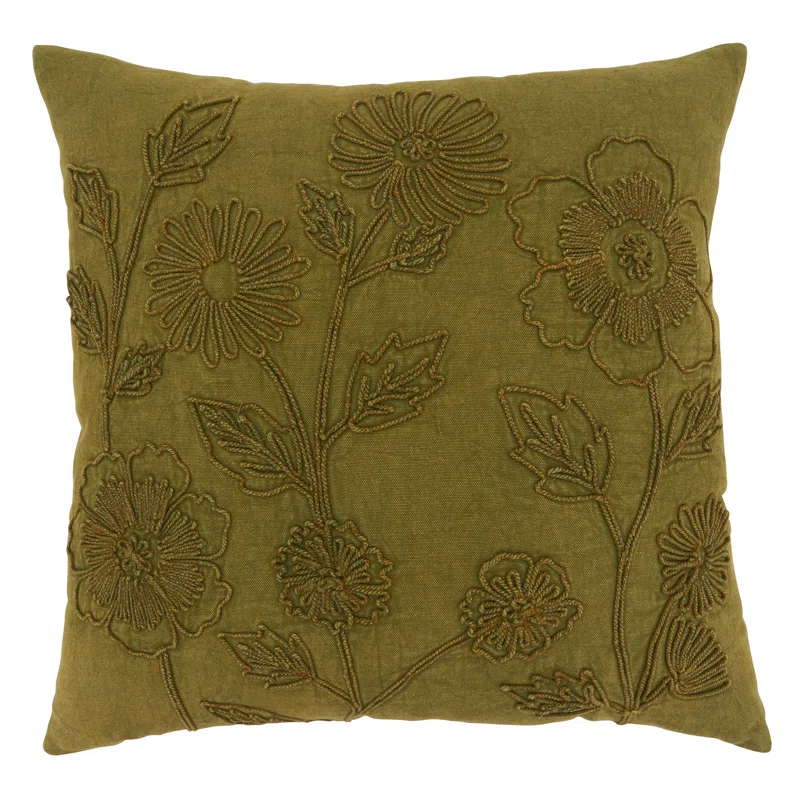 Saro Genevieve Collection Appliqued Cotton Throw Pillow