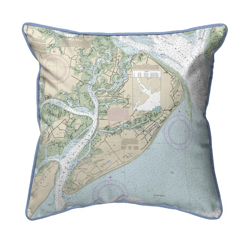 Betsy Drake Interiors Nautical Map Indoor/Outdoor Reversible Throw Pillow