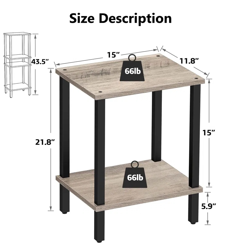 The End Table, Set of 2, Side Table, Nightstand, 2-Tier Storage Shelf, Sofa Table for Small Space