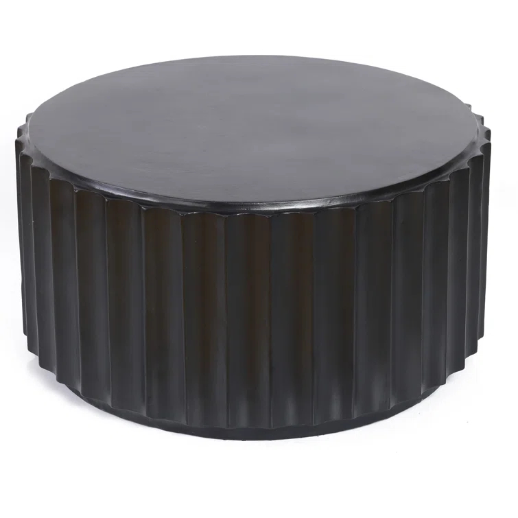 Luxen Home Black Cement Round Coffee Table for Outdoors and Indoors, Modern Accent, Housewarming Gifts