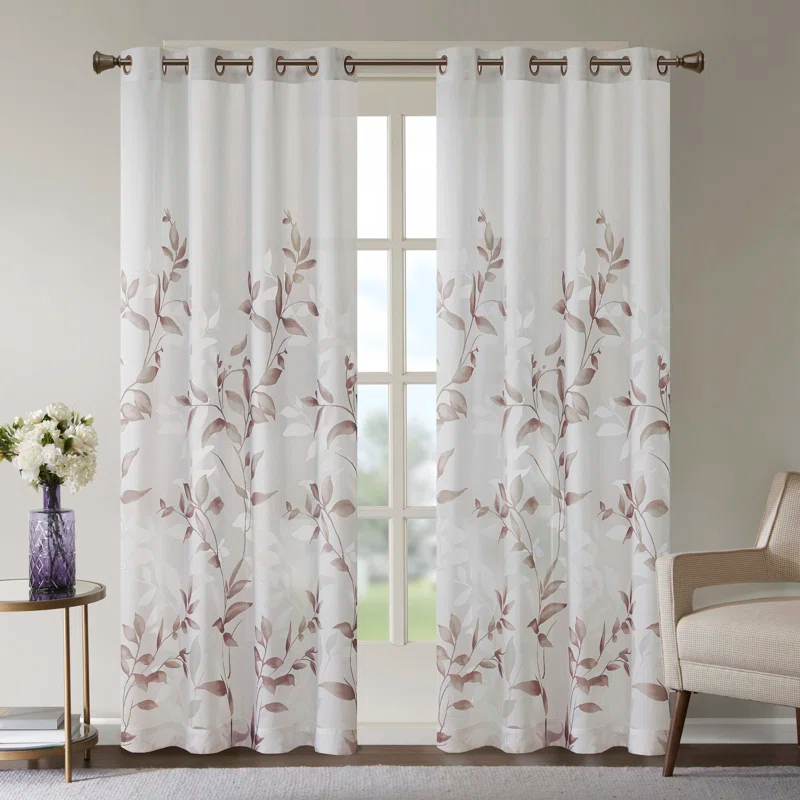 Madison Park Cecily Floral Printed Burnout Sheer Grommet Single Curtain Panel