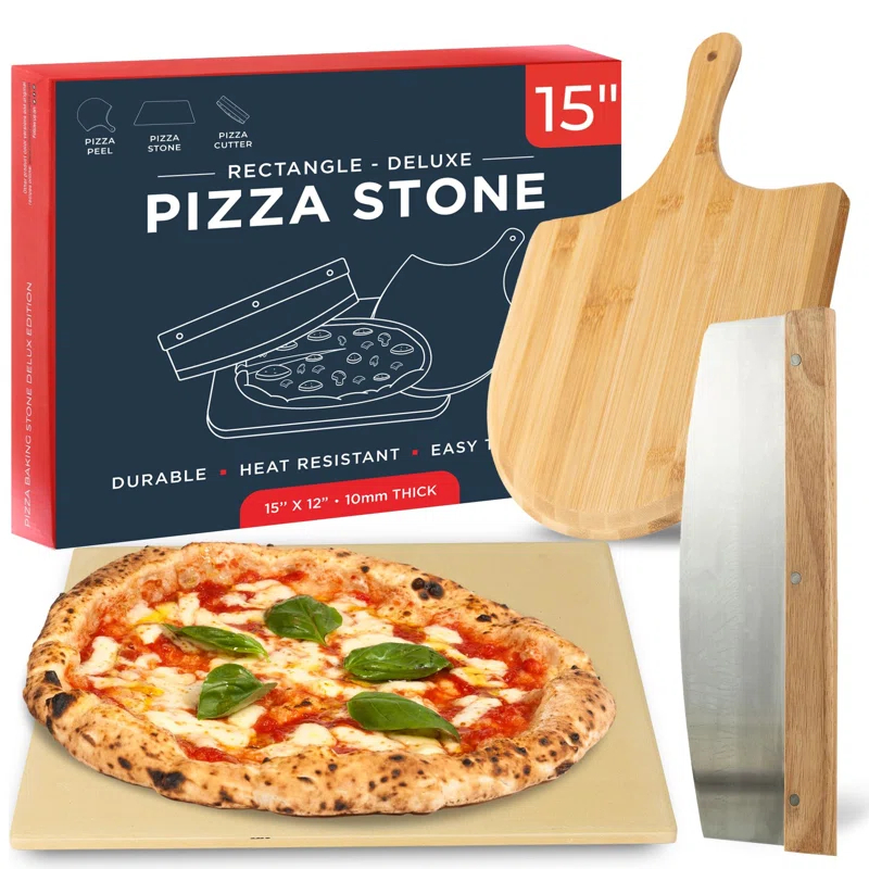 LIFETIME FLOORING LLC Pizza Stone For Oven Set -  Stone For Grill - 3PCS Pizzamaking Accessories - Large Pizza Oven Stones - Baking Stones For Bread And Pizzas