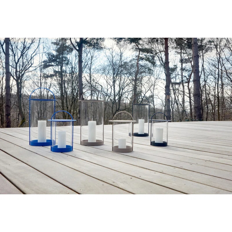 Large Blue Metal and Glass Hanging Lantern