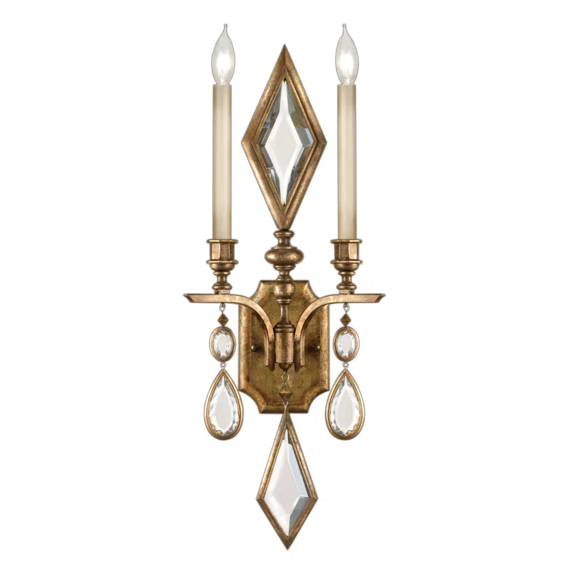 Fine Art Handcrafted Lighting Encased Gems Iron Candle Wall Light