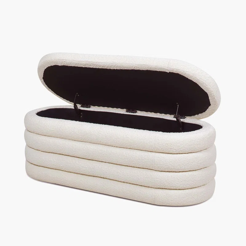 Everly Quinn Boucle Upholstered Storage Bench