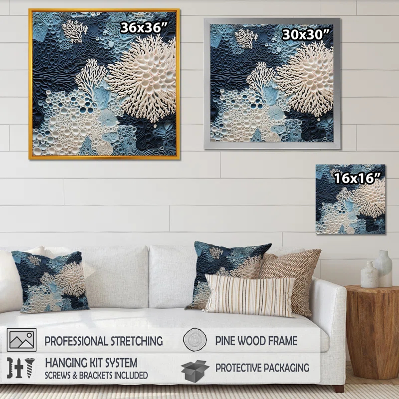 Design Art " Under Water Blue And White Corals Collage "