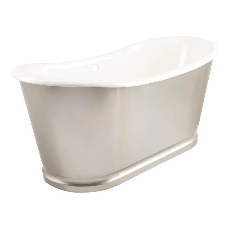 Signature Hardware Dorset 66" Cast Iron Soaking Double Slipper Freestanding Tub with Drain and Overflow 479799