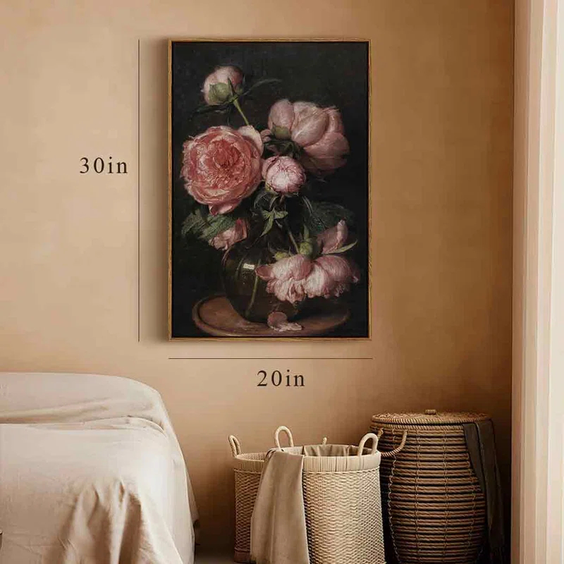 World Menagerie Framed Canvas Prints Art Vintage Decor, Botanical Canvas Wall Art Decor For Bedroom,Large Floral Prints For Living Room, French Country Decor Wall Prints, 20"X30"
