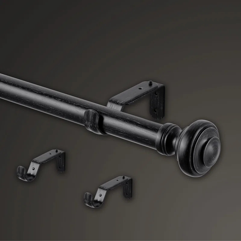 Mode Farmhouse Collection 1 1/8 in Diameter Curtain Rod Set with Cottage Square Finials and Steel Wall Mounted Adjustable Rod