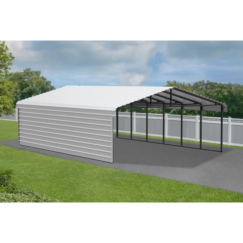 Arrow 29 x 20 ft Eggshell Carport with 1-sided Enclosure