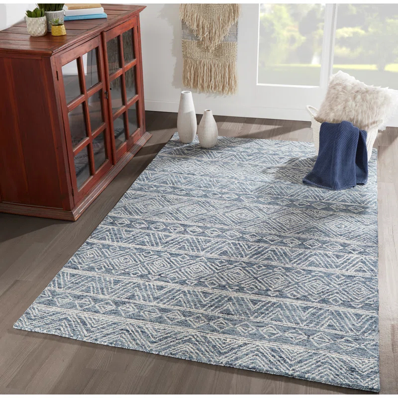 Union Rustic Adhley Hand-Hooked Wool Denim Area Rug